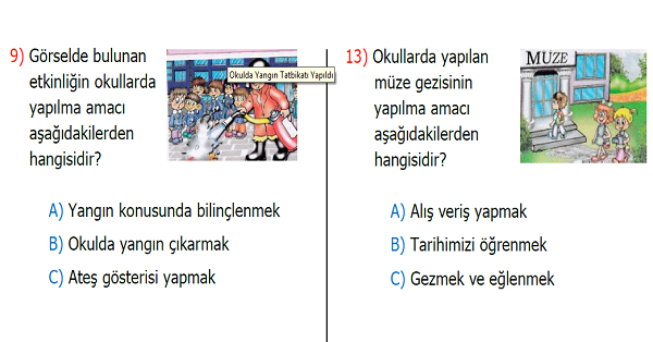 3. Sınıf Hayat Bilgisi Okulumu Tanıyorum Kazanım Testi