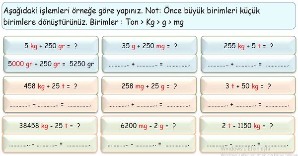 4. Sınıf Matematik Tartma (Kütle Ölçü Birimlerini Birbirine Çevirme)-4