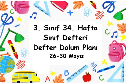 2024-2025 Eğitim Öğretim Yılı 3. Sınıf 34. Hafta (26 Mayıs - 30 Mayıs ) Defter Dolum Planı (Türkçe İlke)