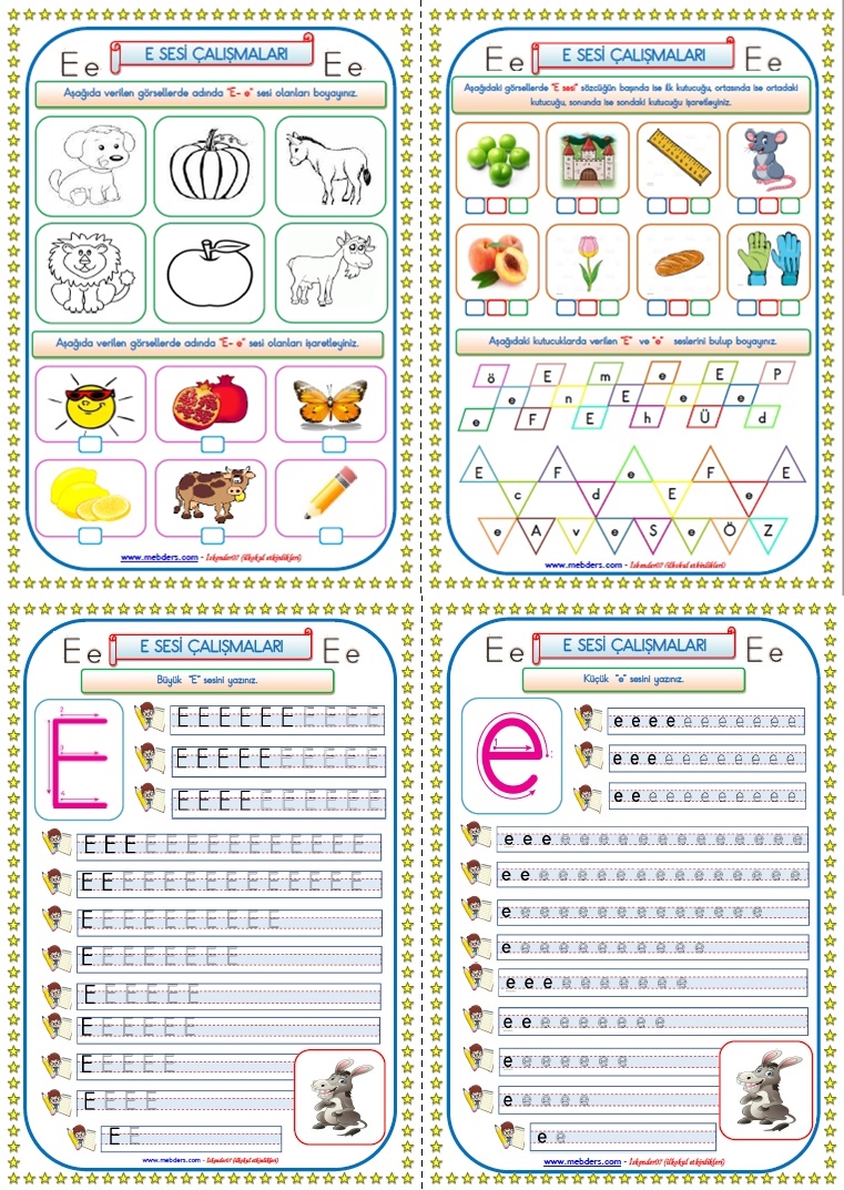 1. Sınıf "E-e" Sesi Çalışması (4 SAYFA)
