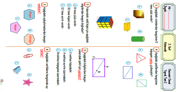 3. Sınıf Matematik Geometri Genel Yaprak Test-2