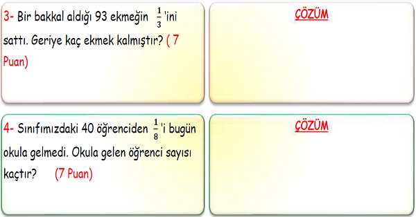 3. Sınıf Matematik Kesir Problemleri-3