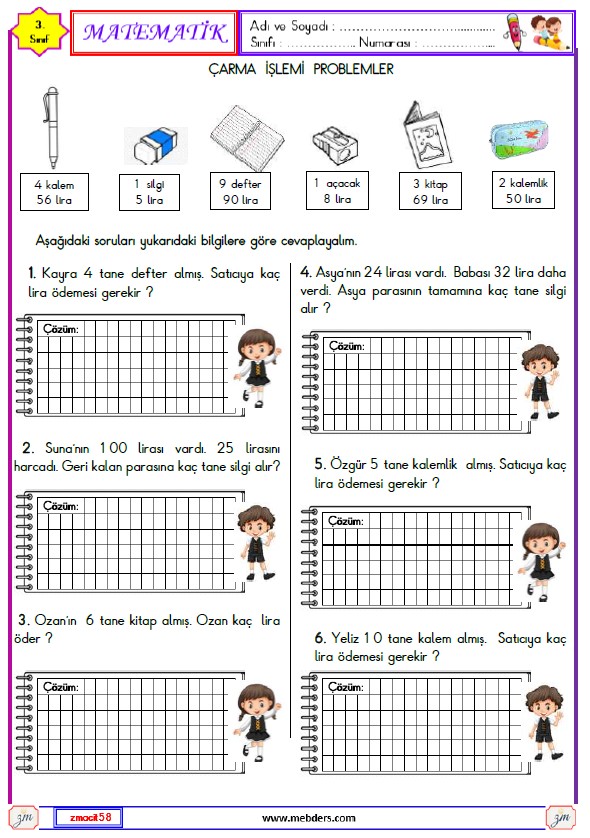 3. Sınıf Matematik Bölme İşlemi Problemler Etkinliği 6