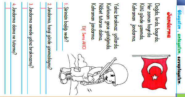 1. Sınıf Türkçe Okuyalım-Anlayalım-Cevaplayalım (Jandarma Şiiri)