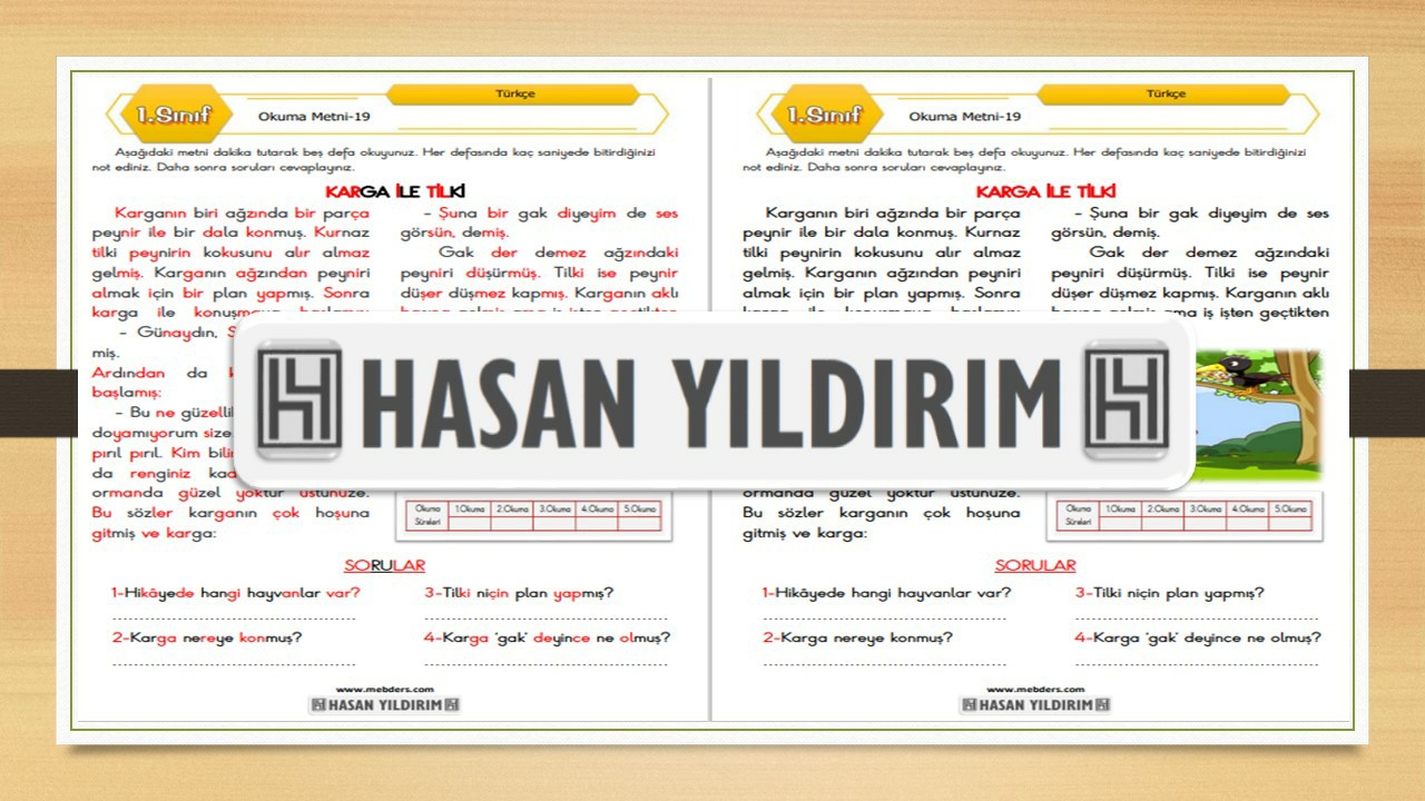 1. Sınıf Türkçe Okuma Metni-19 (Karga ile Tilki)