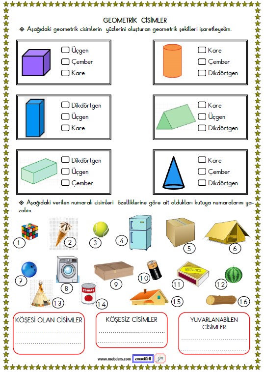 1. Sınıf Matematik Çıkarma Geometrik Cisimler Etkinliği 13