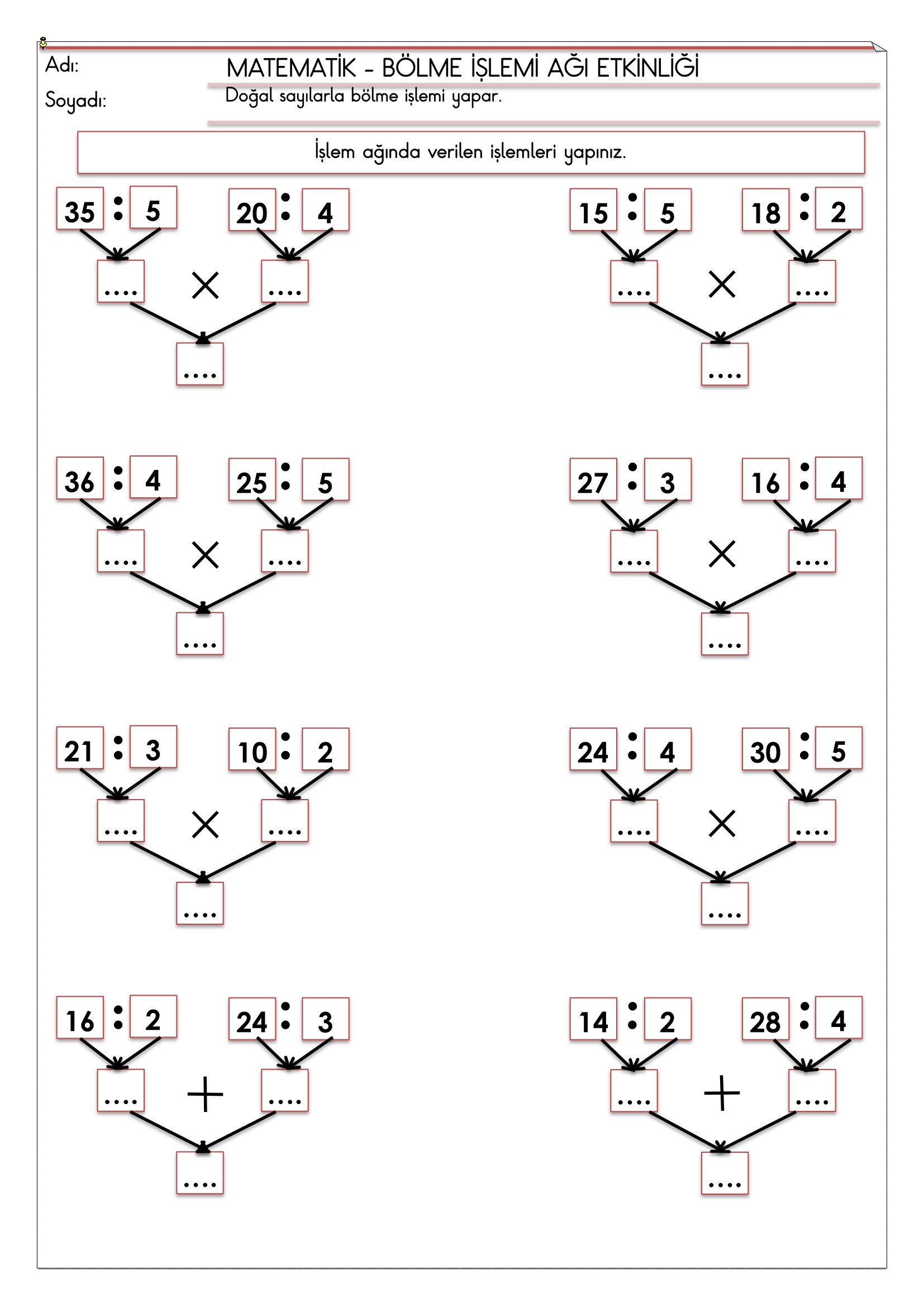 2. Sınıf - Matematik Bölme İşlem Ağı Etkinliği