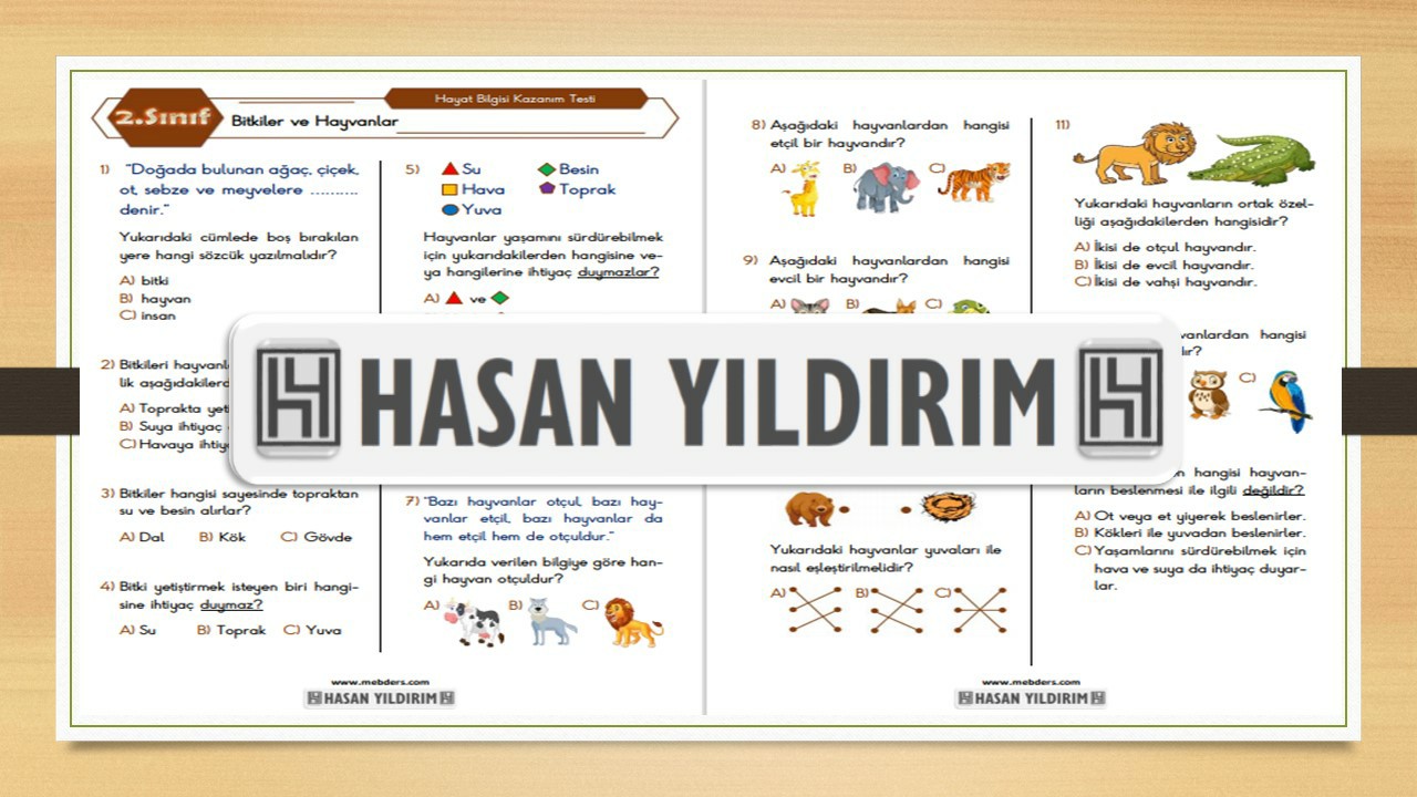 2. Sınıf Hayat Bilgisi Bitkiler ve Hayvanlar Testi