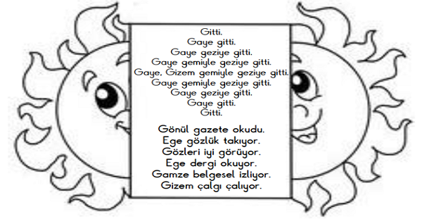 1. Sınıf İlk Okuma Yazma (G-g Sesi) Güneş Aç-Kapa-Oku Etkinliği