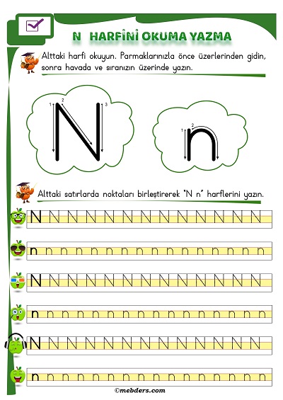 1. Sınıf İlkokuma N Sesi Okuma Yazma Etkinliği