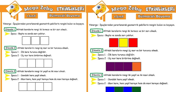 1. Sınıf Mega Zeka Etkinliği - Bulmacalı Boyama