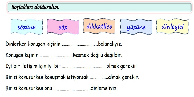 2. Sınıf Hayat Bilgisi Seni Dinliyorum Etkinliği