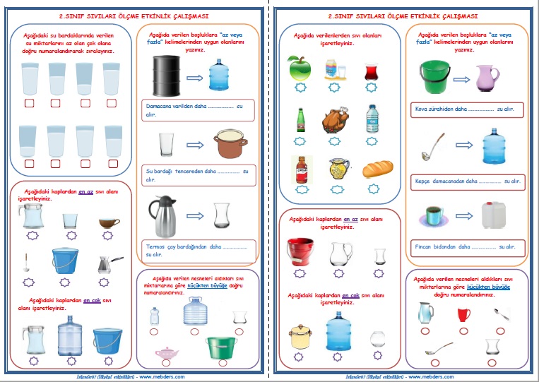 2. Sınıf Matematik Sıvı Ölçüleri Etkinlik Çalışması 1