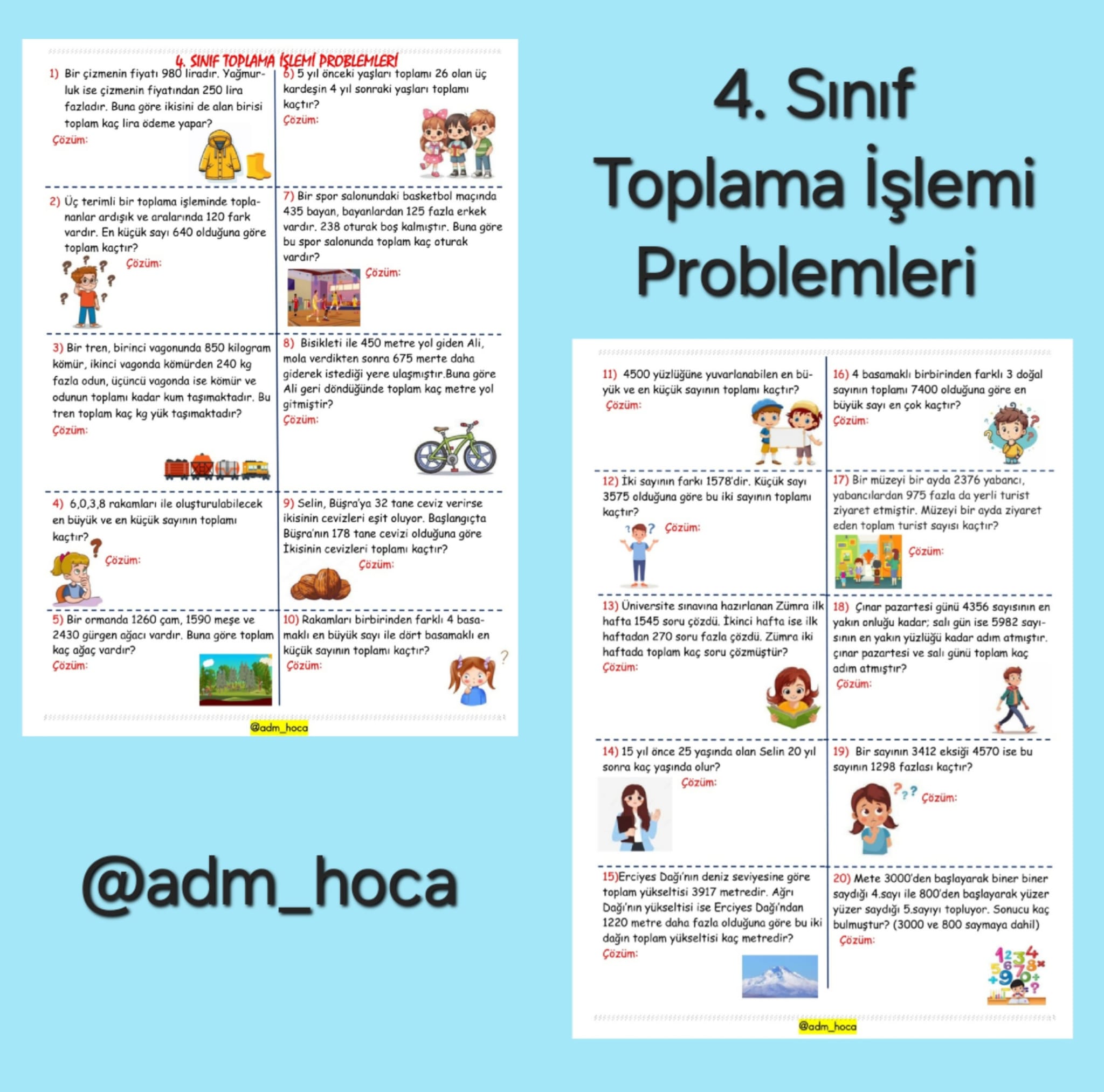 4. Sınıf Matematik Toplama İşlemi Problemleri