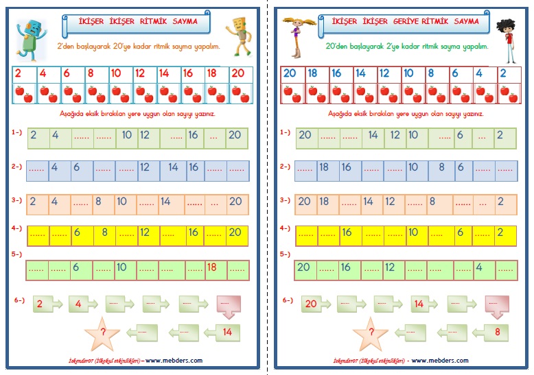 1. Sınıf Matematik İkişer İkişer İleriye ve Geriye Doğru Ritmik Sayma