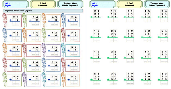 2. Sınıf Matematik Toplama İşlemi Eldesiz Toplama Etkinliği -2