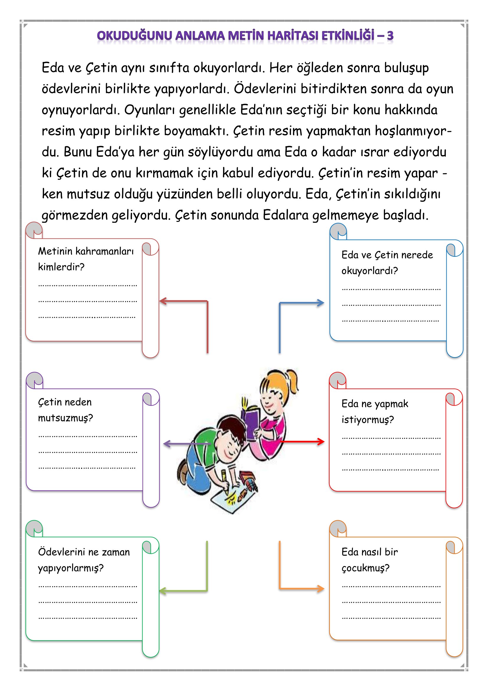 1. Sınıf - Türkçe Okuduğunu Anlama Metin Haritası Etkinliği-3