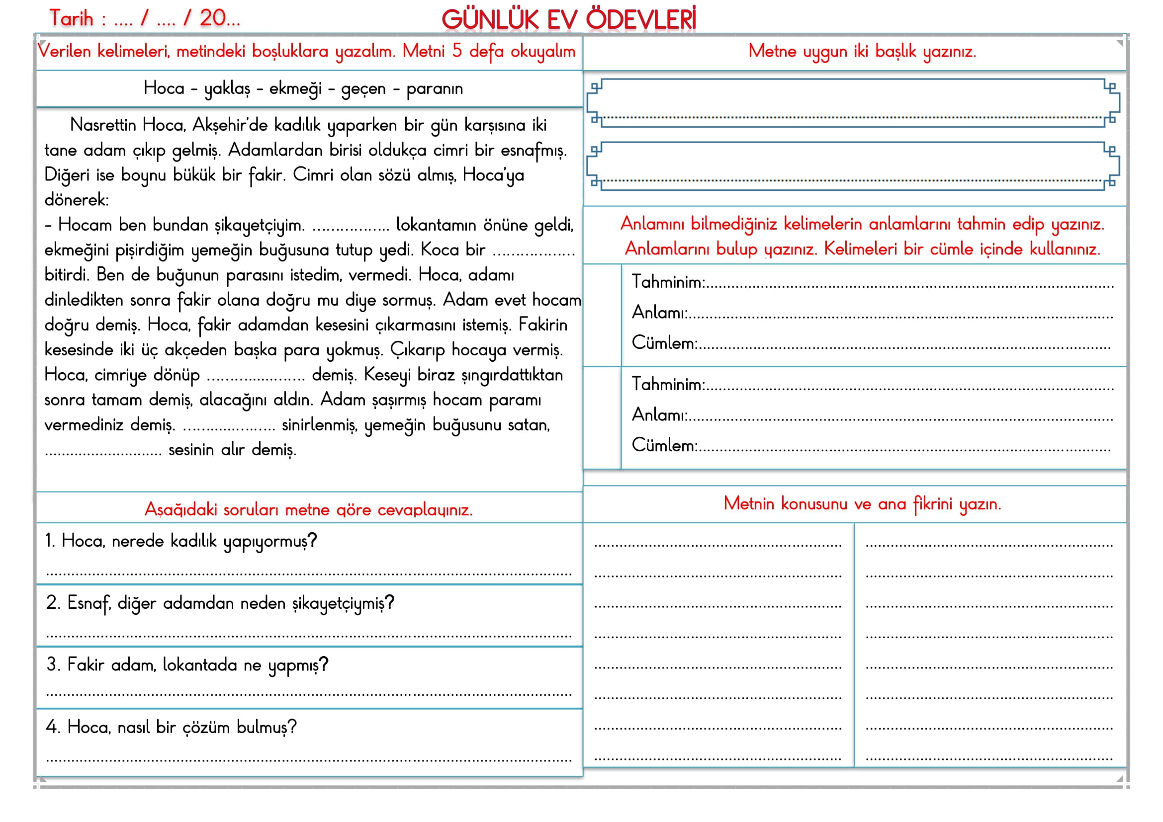 2. Sınıf 13 Mayıs 2025 Günlük Ev Ödevi