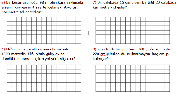 4. Sınıf Matematik Uzunluk Ölçüleri ile İlgili Problemler 4