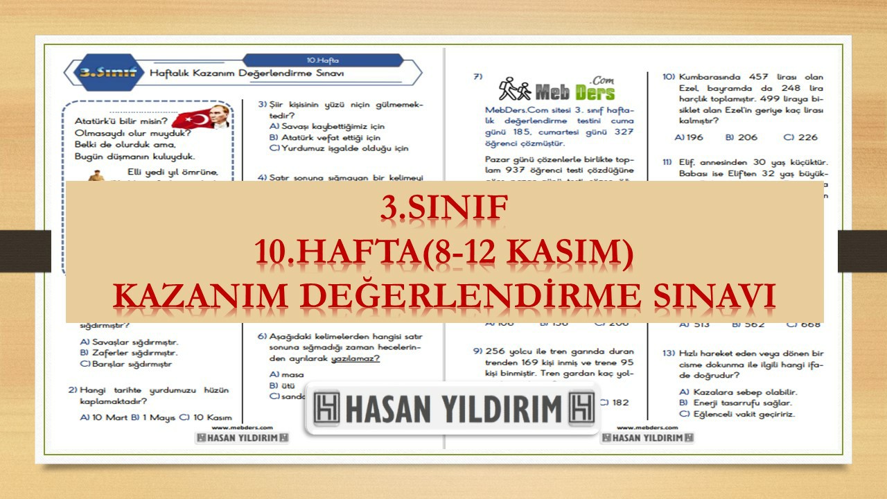 3. Sınıf Haftalık Değerlendirme Testi-10.Hafta(8-12 Kasım)