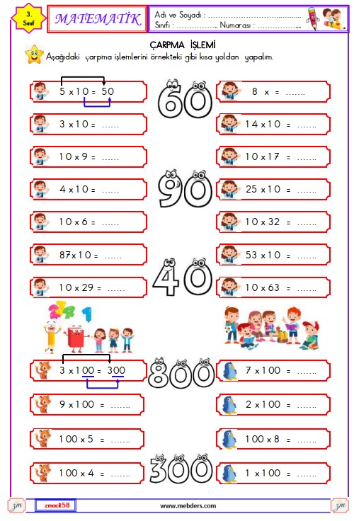 3. Sınıf Matematik Çarpma İşlemi Etkinliği 16