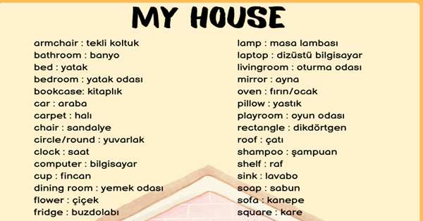 3. Sınıf 6.Ünite My House Kelime Listesi