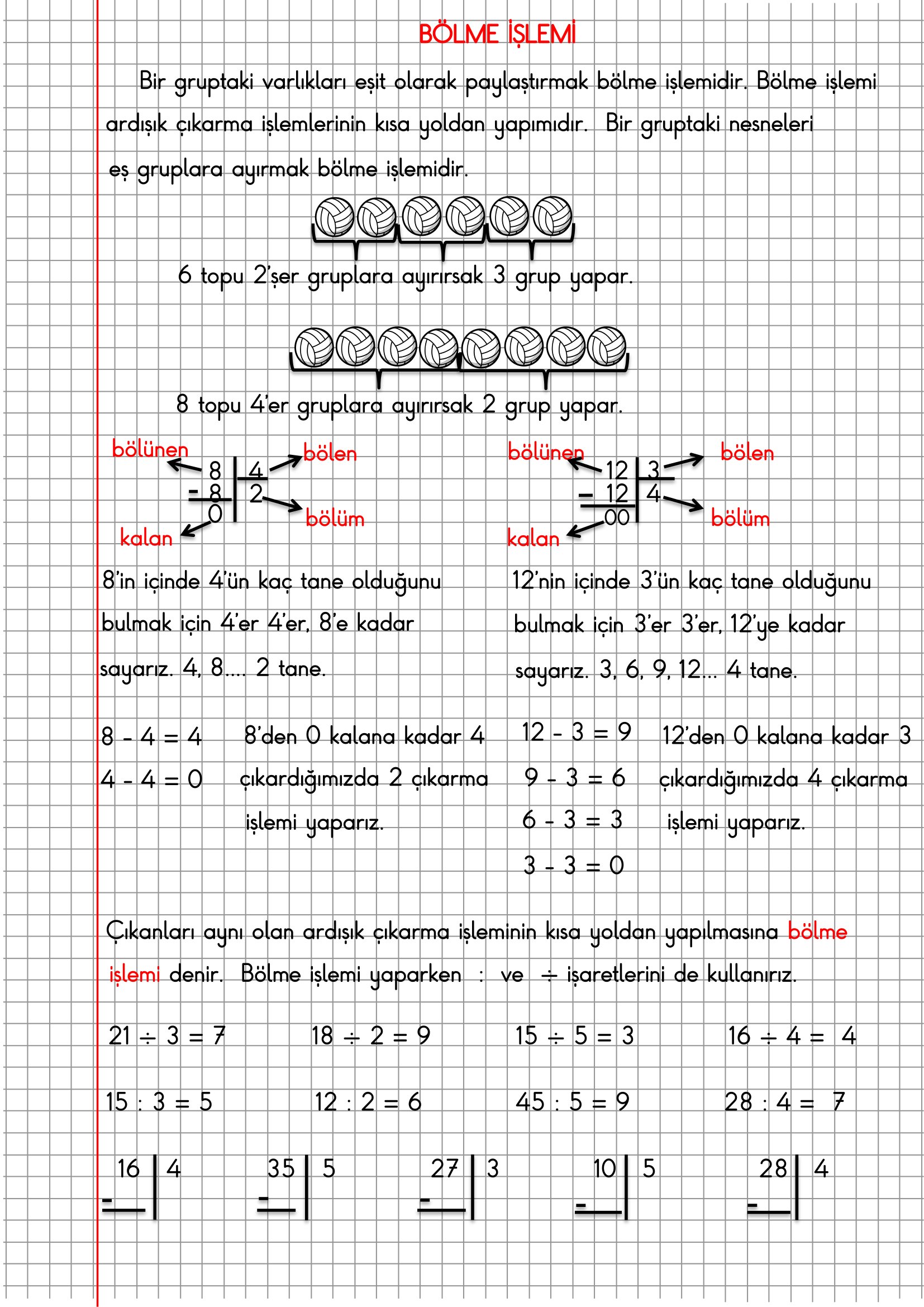 2. Sınıf Matematik Kareli Defterde Bölme İşlemi Konu Anlatımı