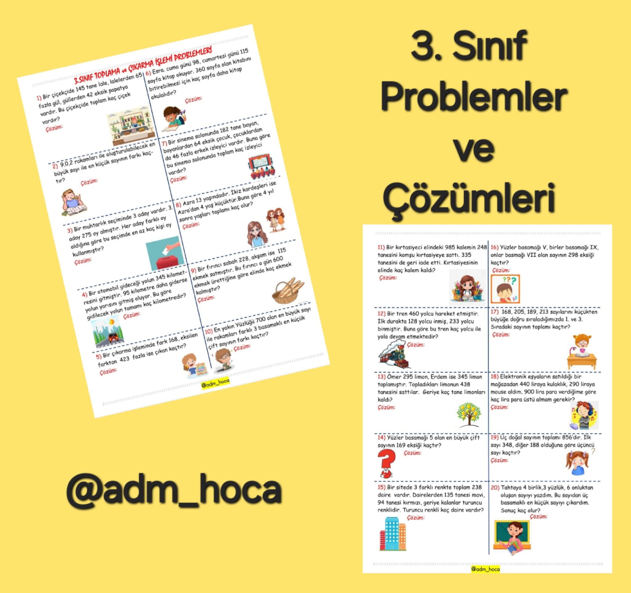 3. Sınıf Matematik Toplama ve Çıkarma İşlemi Problemleri