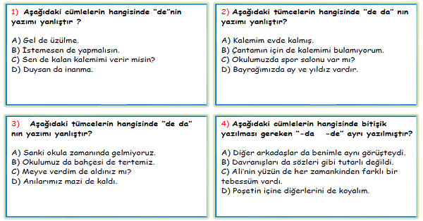 4. Sınıf Türkçe de Bağlaç ve Ekinin Yazılışı Test-2