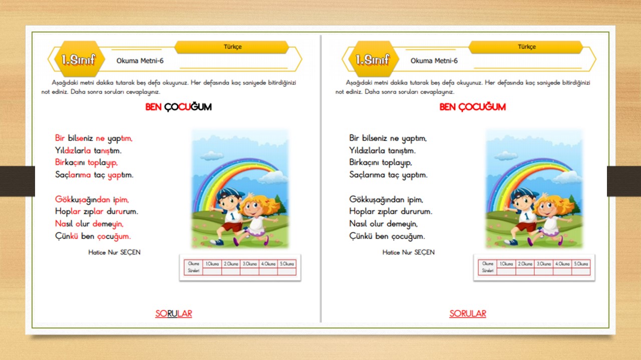 1. Sınıf Türkçe Okuma Metni-6 (Ben Çocuğum)