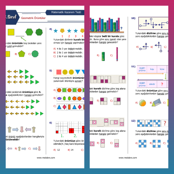 3. Sınıf Matematik Geometrik Örüntüler Kazanım Testi