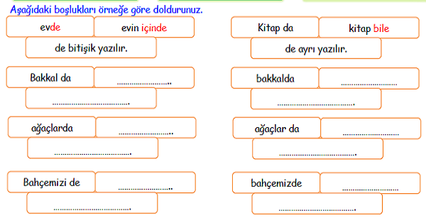 4. Sınıf Türkçe de Bağlaç ve Ekinin Yazılışı-1