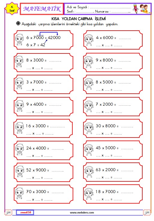 4. Sınıf Matematik Zİhinden Çarpma İşlemi Etkinliği