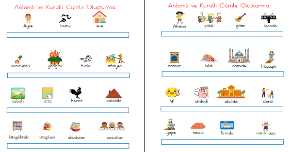 1. Sınıf Türkçe Anlamlı ve Kurallı Cümle Oluşturma