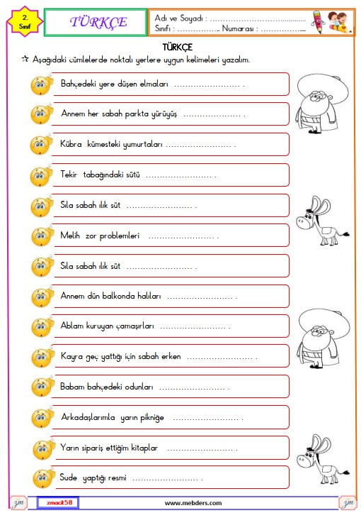 2. Sınıf Türkçe Cümlede Eylem Etkinliği