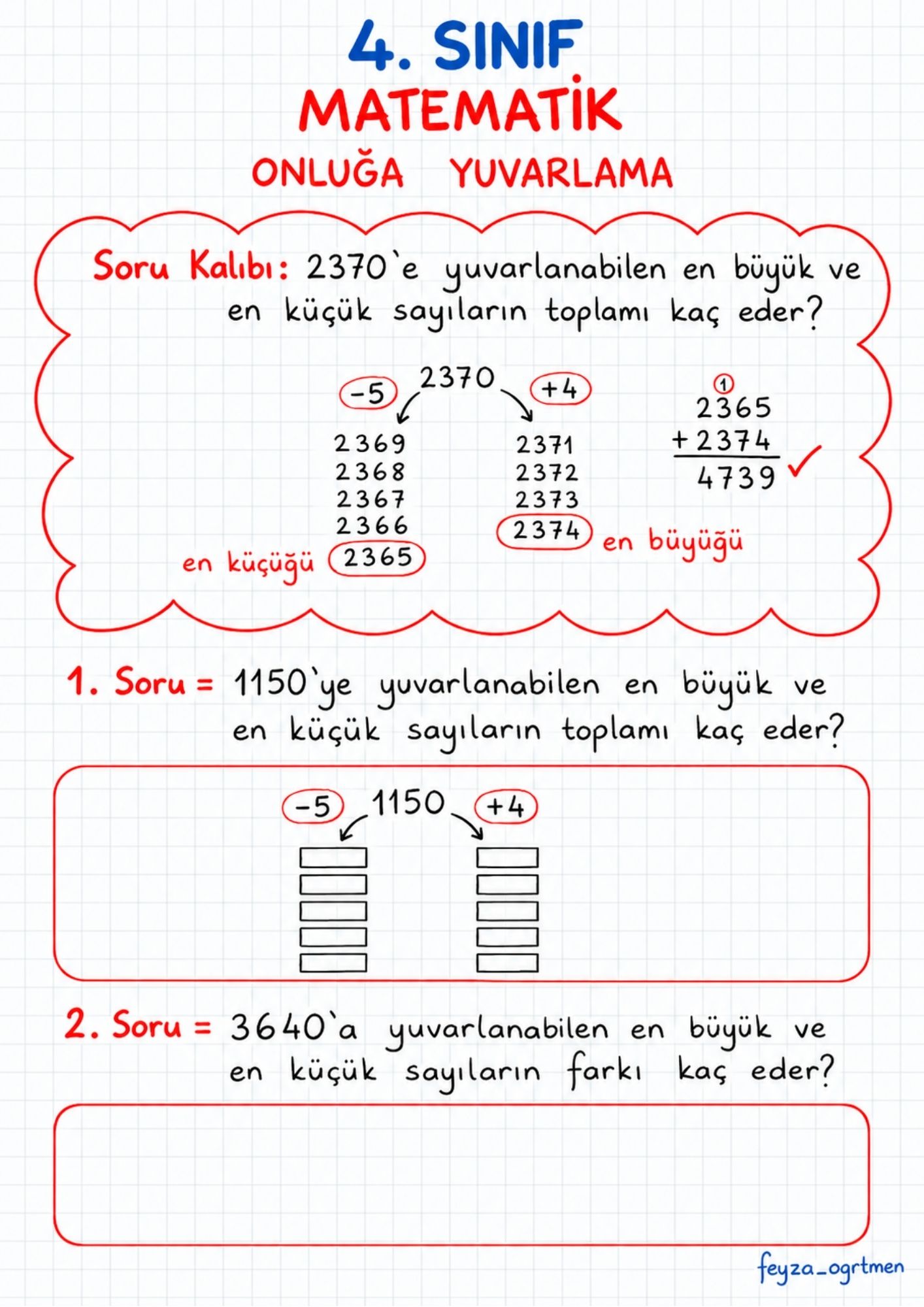 4. Sınıf Matematik Sayı Oluşturma ve Yuvarlamalar Soru Kalıpları