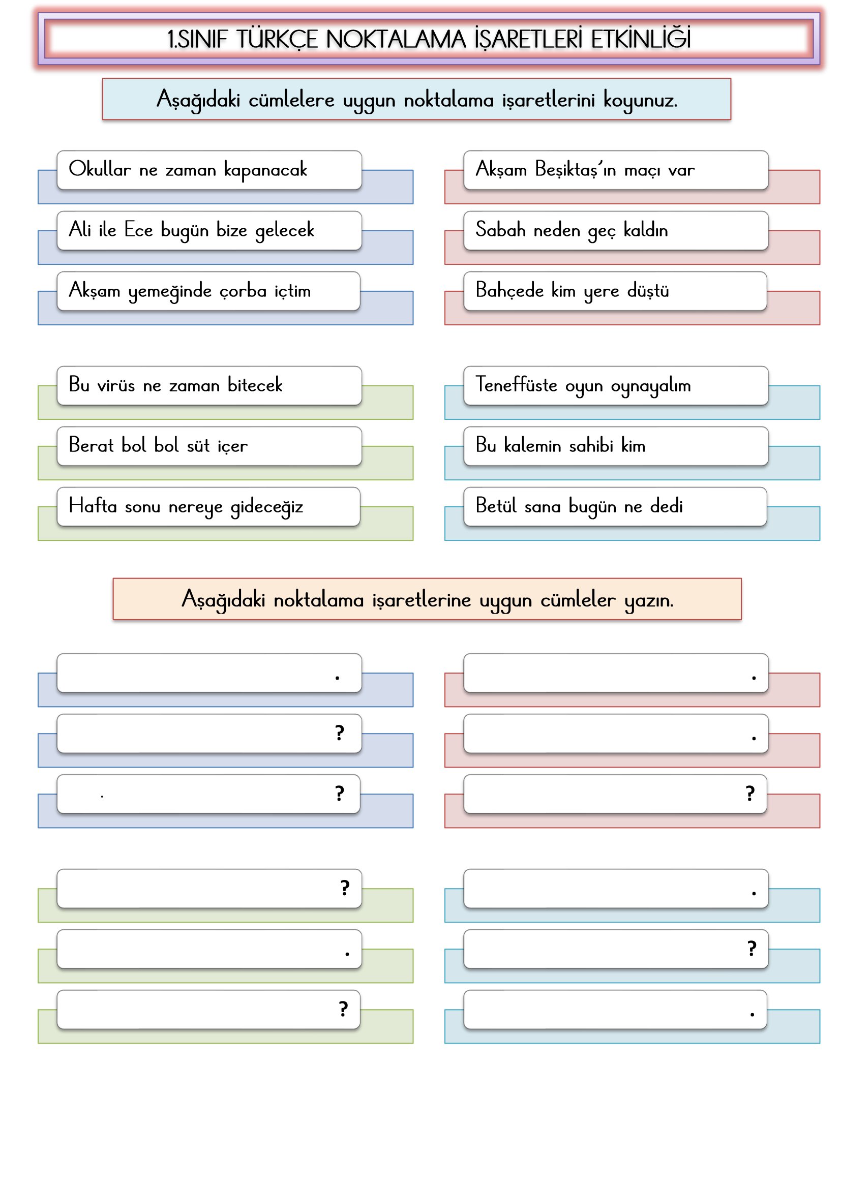 1. Sınıf Türkçe Noktalama İşaretleri Etkinliği
