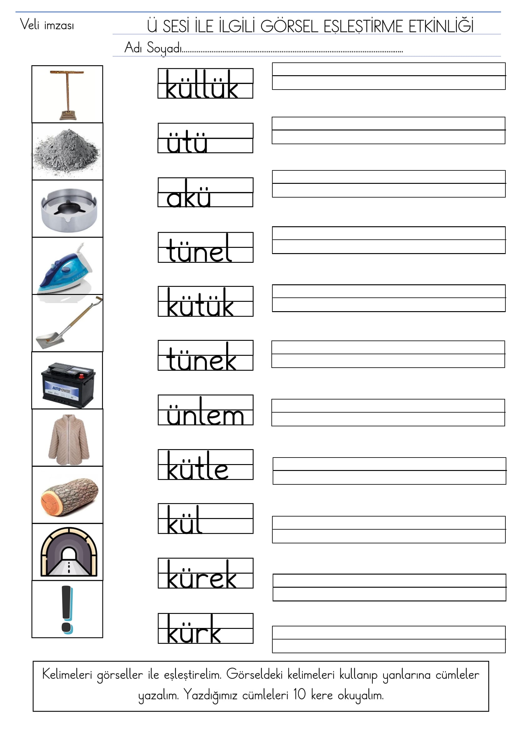 1. Sınıf İlk Okuma Yazma Ü sesi Görsel Eşleştirme Etkinliği