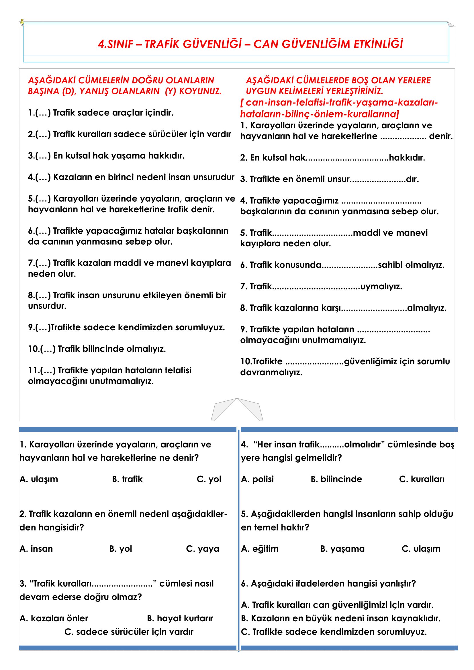 4. Sınıf Trafik Güvenliği Can Güvenliğim Etkinliği