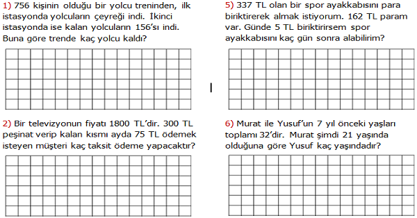 4. Sınıf Matematik Karışık Problemler Etkinliği 1