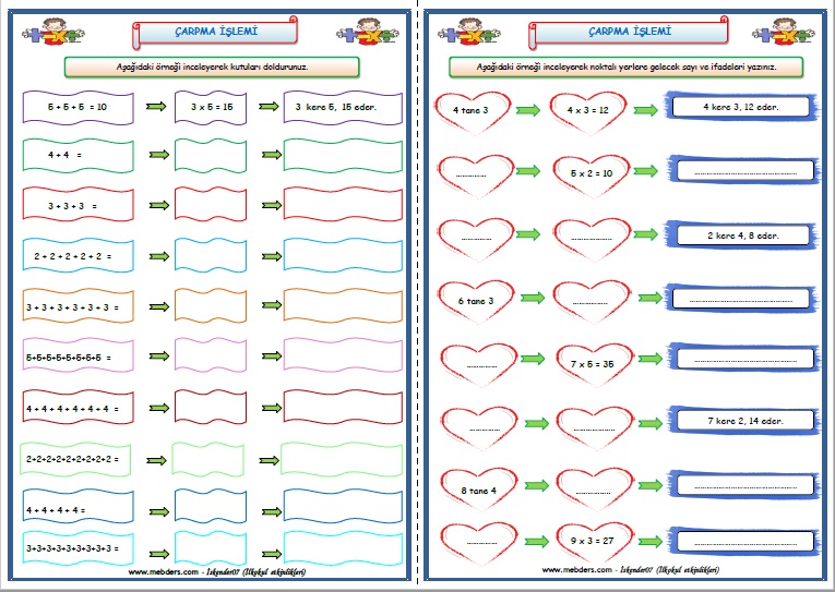 2. Sınıf Matematik Çarpma İşlemi Çalışması