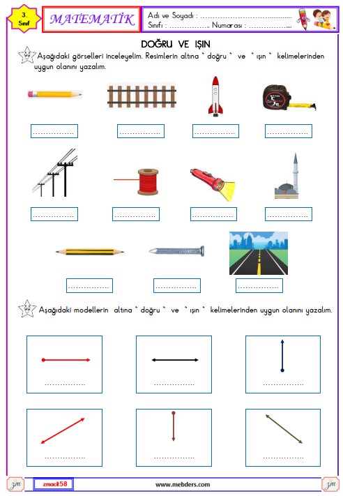 3. Sınıf Matematik Doğru ve Işın Etkinliği 3