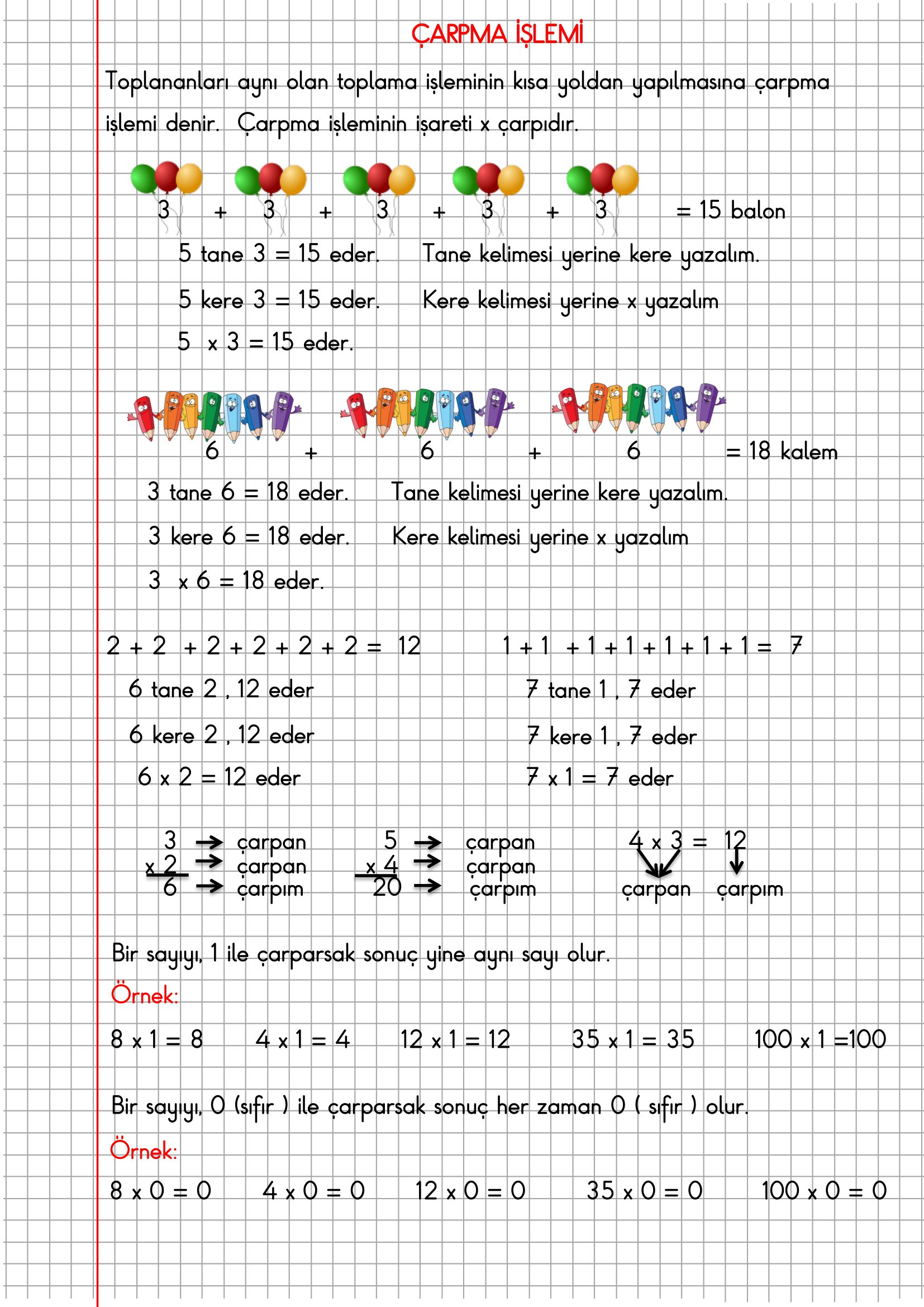 4. Sınıf Matematik Kareli Defterde Çarpma İşlemi Konu Anlatımı