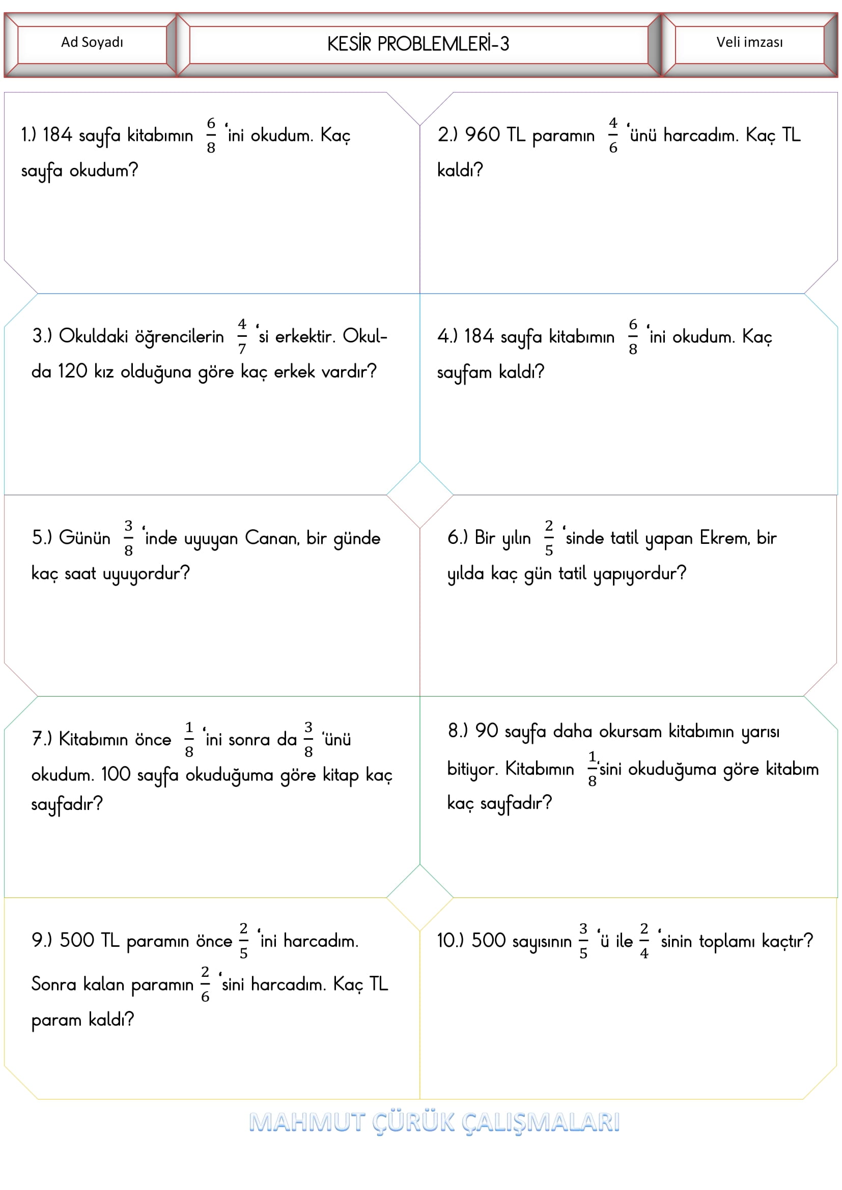 4. Sınıf - Matematik Kesir Problemleri-3
