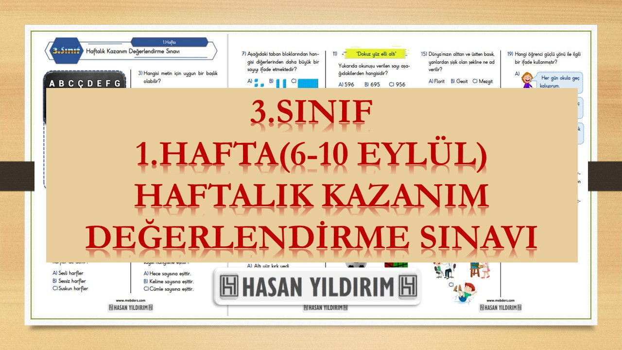 3. Sınıf Haftalık Değerlendirme Testi-1.Hafta(6-10 Eylül)
