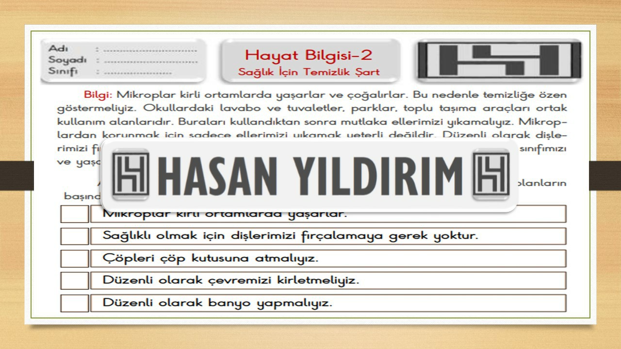 2. Sınıf Hayat Bilgisi Sağlık İçin Temizlik Şart Çalışma Sayfası