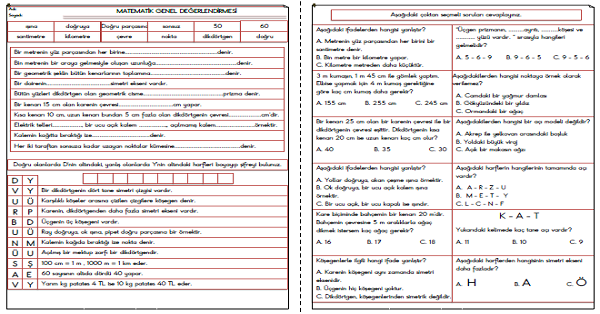 3. Sınıf Matematik Genel Değerlendirmesi 2