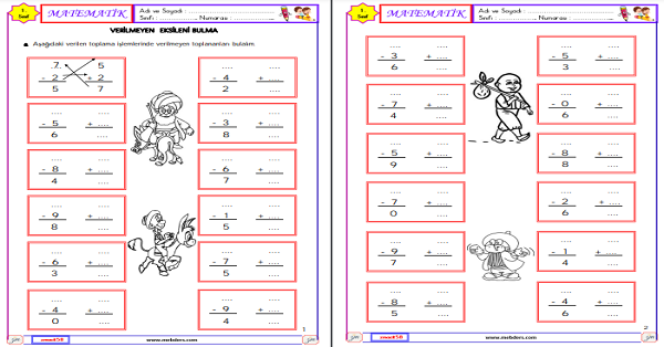 1. Sınıf Matematik Verilmeyen Eksileni Bulma Etkinliği 3