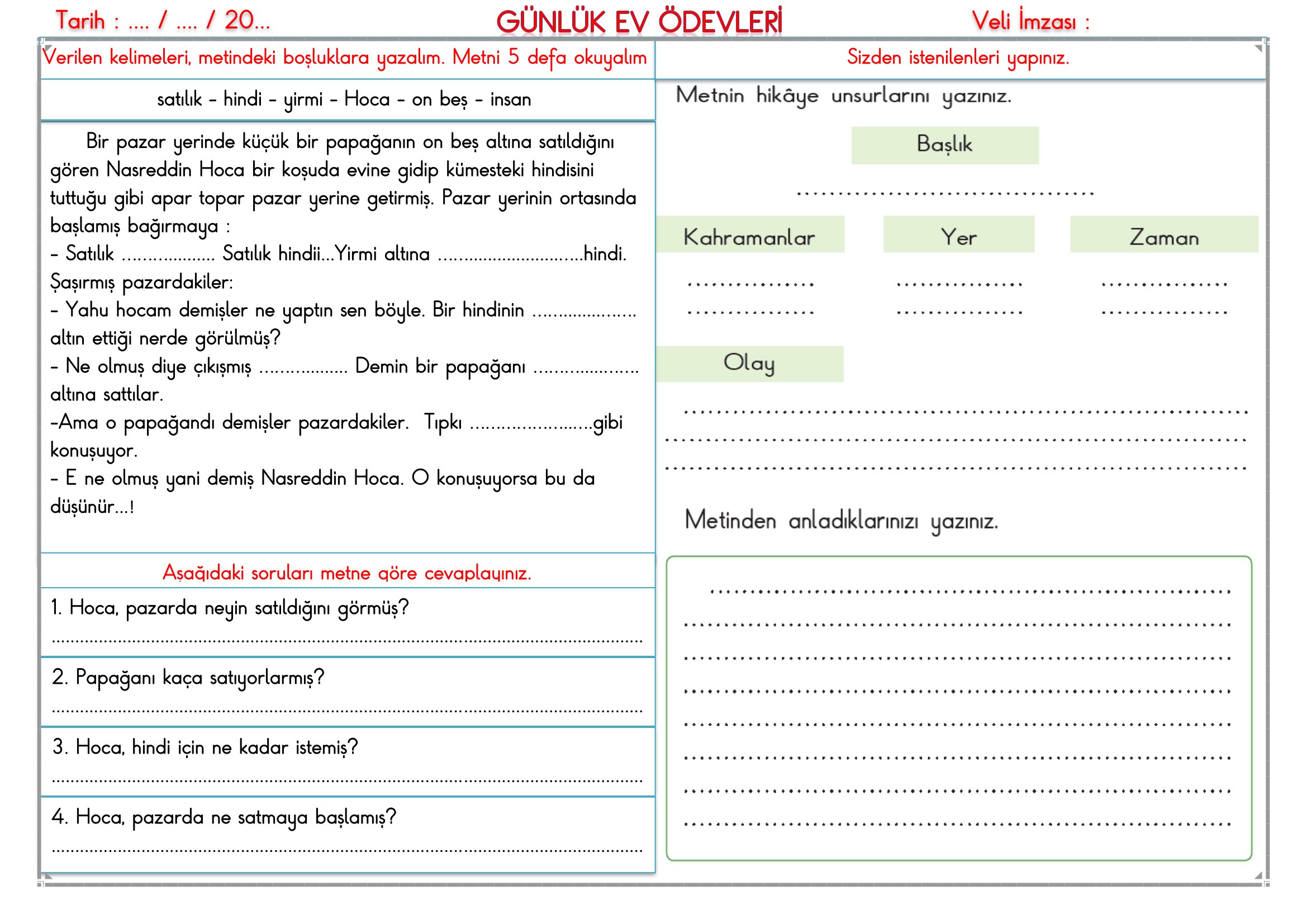 2. Sınıf - 09 Şubat 2026 Günlük Ev Ödevleri