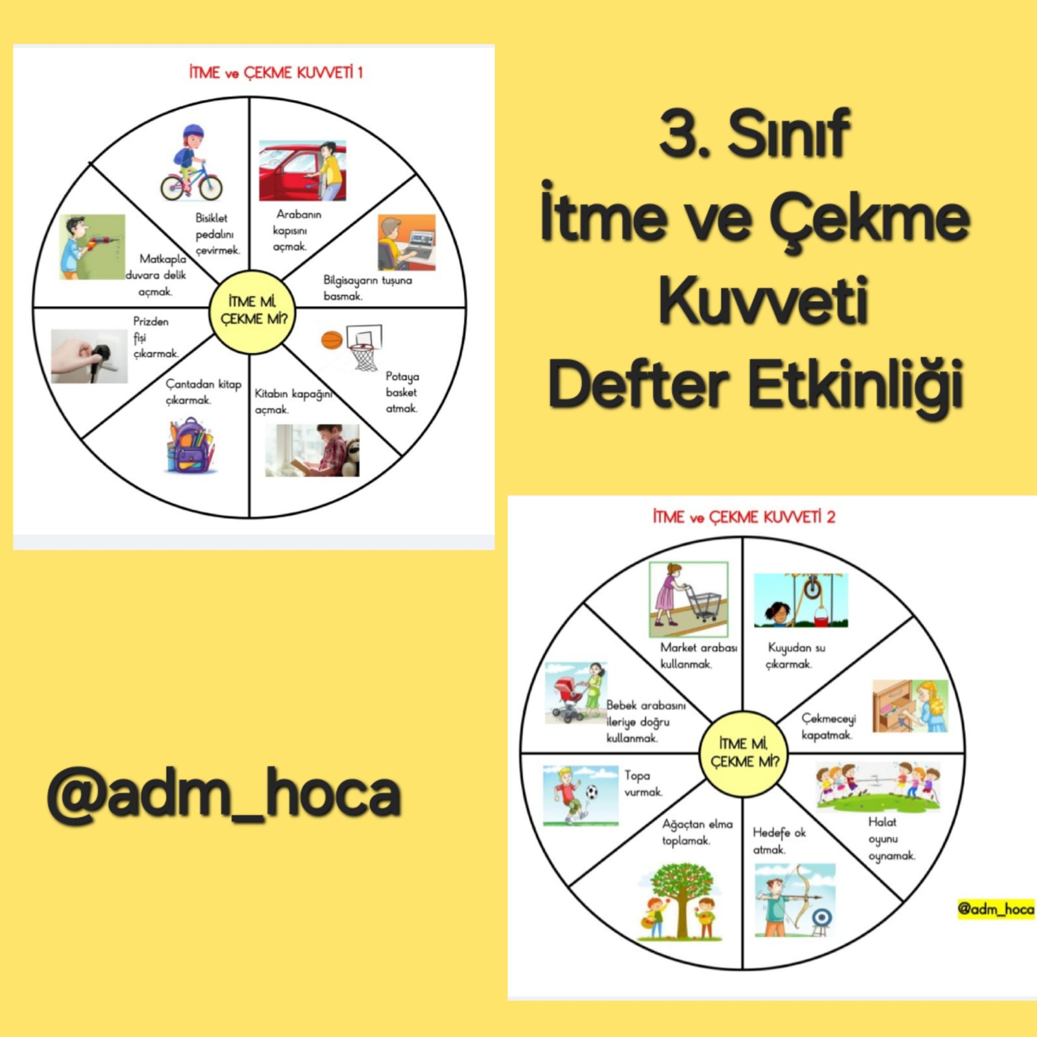 3. Sınıf Fen Bilimleri İtme ve Çekme Kuvveti İnteraktif Defter Etkinliği